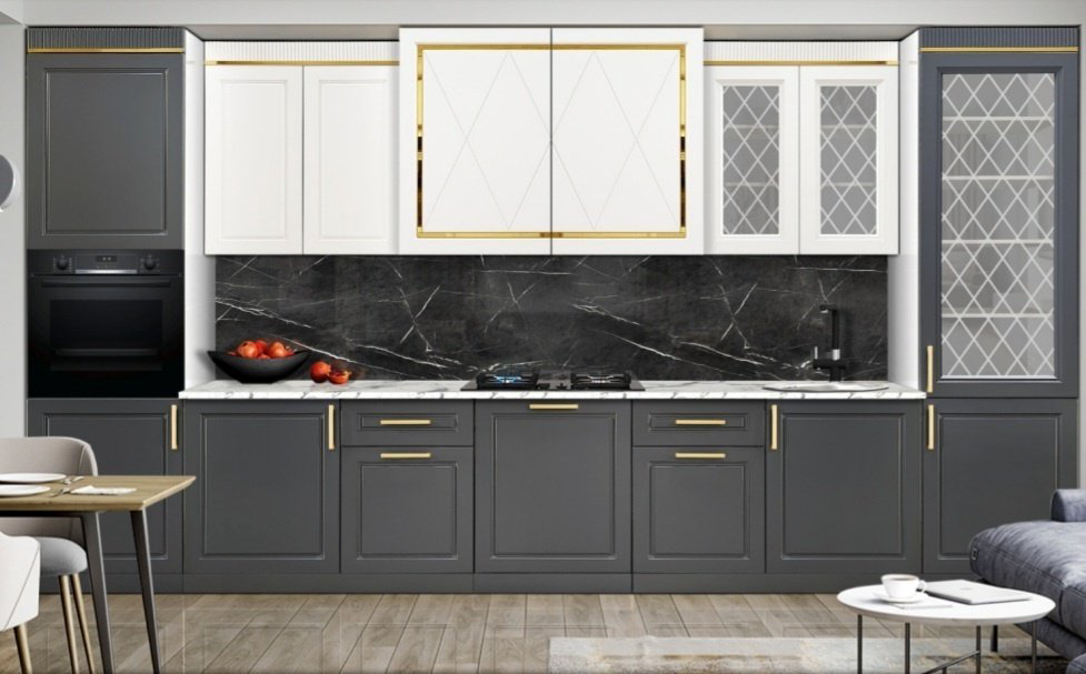 Кухонный гарнитур Elegant , 400x236х60 см, ЛДСП, белый, серый купить,NaN