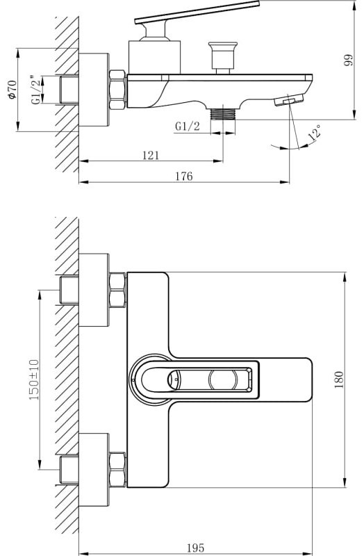 Смеситель для ванны Mixline ML28-01 550768, однозахватный