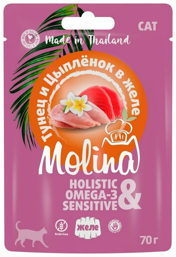 Корм Molina кусочки в желе тунец, цыпленок 70 г 1 шт