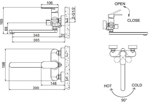 Смеситель для ванны BRAVAT Opal F6125183CP-02L серебристый, однозахватный