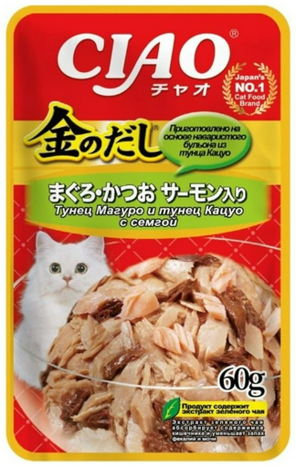 Корм INABA кусочки в желе тунец, семга 60 г 1 шт