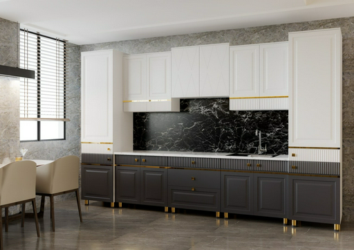 Кухонный гарнитур Эдем , 380x230х60 см, ЛДСП, белый, серый