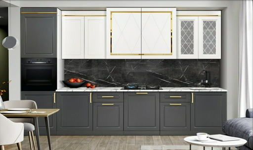 Кухонный гарнитур Elegant , 340x236х60 см, ЛДСП, белый, серый
