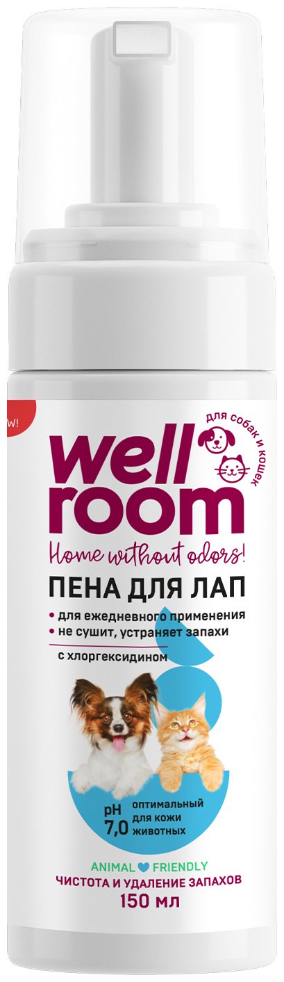 Уход Wellroom WRH_AFM150 Пенка для мытья лап с хлоргексидином для кошек и собак 150 мл