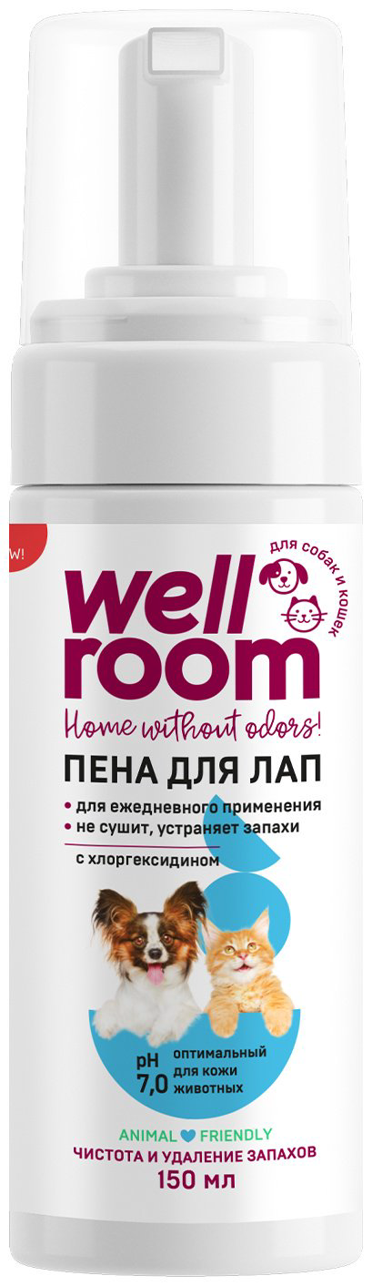Уход Wellroom WRH_AFM150 Пенка для мытья лап с хлоргексидином для кошек и собак 150 мл купить,NaN