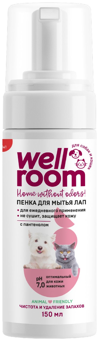 Уход Wellroom WRH_FM150 Пенка для мытья лап с пантенолом для кошек и собак 150 мл