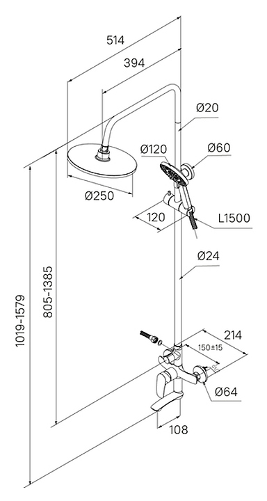 Душевой гарнитур Milardo Rora RORSB4FM06 хром
