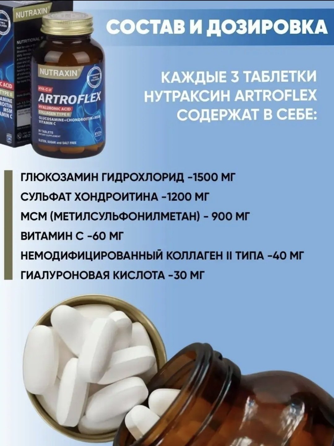 NUTRAXIN Artoflex &#43; Коллаген &#43; Глюкзамин &#43; Хондраитин &#43; МСМ&#43; Витамин С таблетки 90 шт