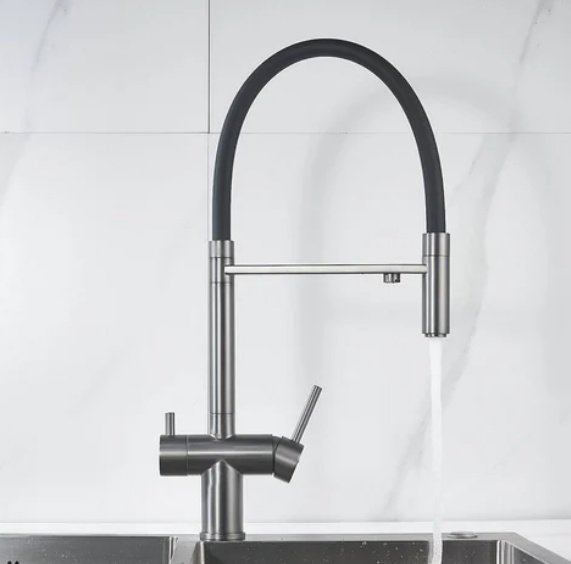 Смеситель с гибким изливом Shevanik S178T, латунь, цвет серый, черный - ForteMarket Смеситель с гибким изливом Shevanik S178T, латунь, цвет серый, черный купить,101200
