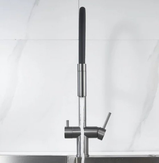 Смеситель с гибким изливом Shevanik S178T, латунь, цвет серый, черный - ForteMarket Смеситель с гибким изливом Shevanik S178T, латунь, цвет серый, черный купить,101200