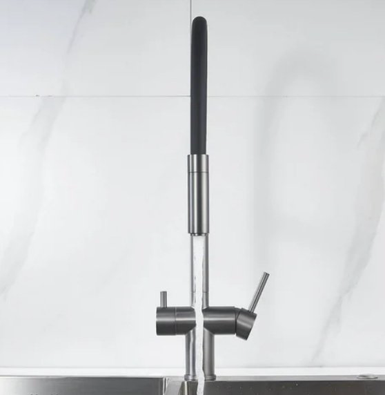 Смеситель с гибким изливом Shevanik S178T, латунь, цвет серый, черный - ForteMarket Смеситель с гибким изливом Shevanik S178T, латунь, цвет серый, черный купить,101200