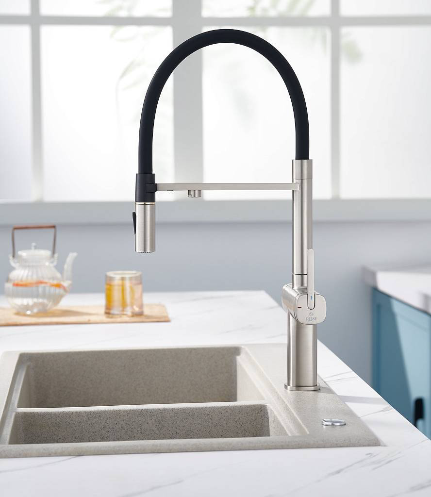 Смеситель с гибким изливом Rose R358L, латунь, цвет черный, сатин купить,NaN