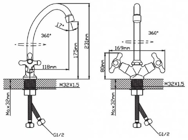 Смеситель для кухни (мойки) Cronwil CD340-49 , двухзахватный купить,30500