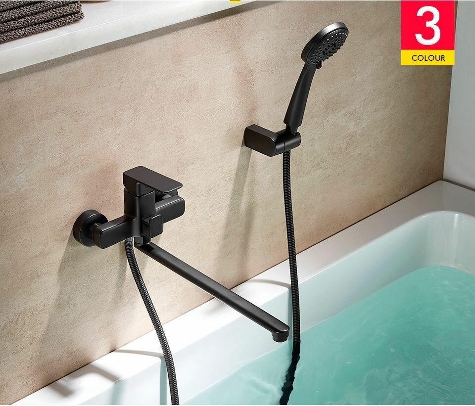 Смеситель для ванны Accoona A71126F, латунь, цвет черный купить,NaN
