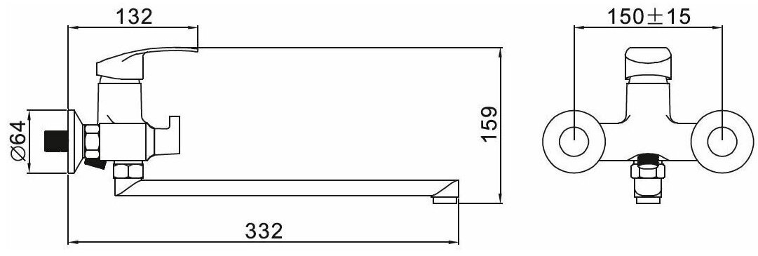 Смеситель для ванны Эверест B22-024N, двухзахватный купить,30700