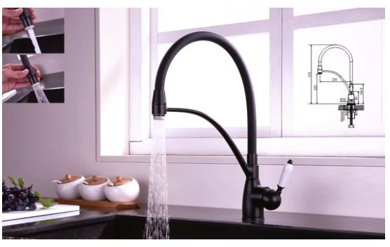 Смеситель с гибким изливом Rose R153H, латунь, цвет черный купить,NaN