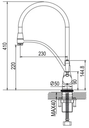 Смеситель с гибким изливом Rose R153H, латунь, цвет черный купить,NaN
