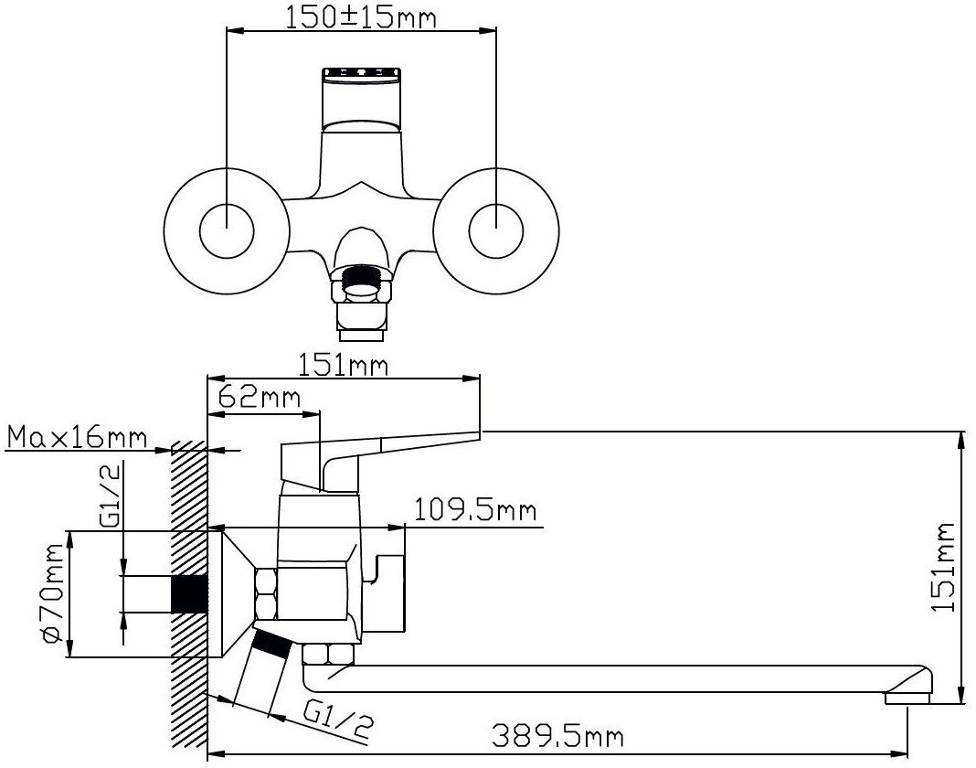 Смеситель для ванны Potato P22236, однозахватный купить,30900
