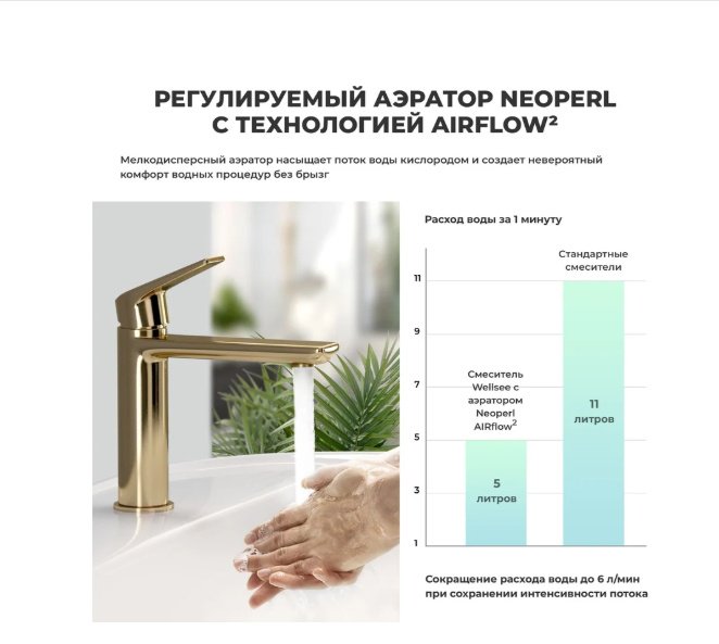 Смеситель Wellsee 182303000, латунь, цвет золотистый купить,133200