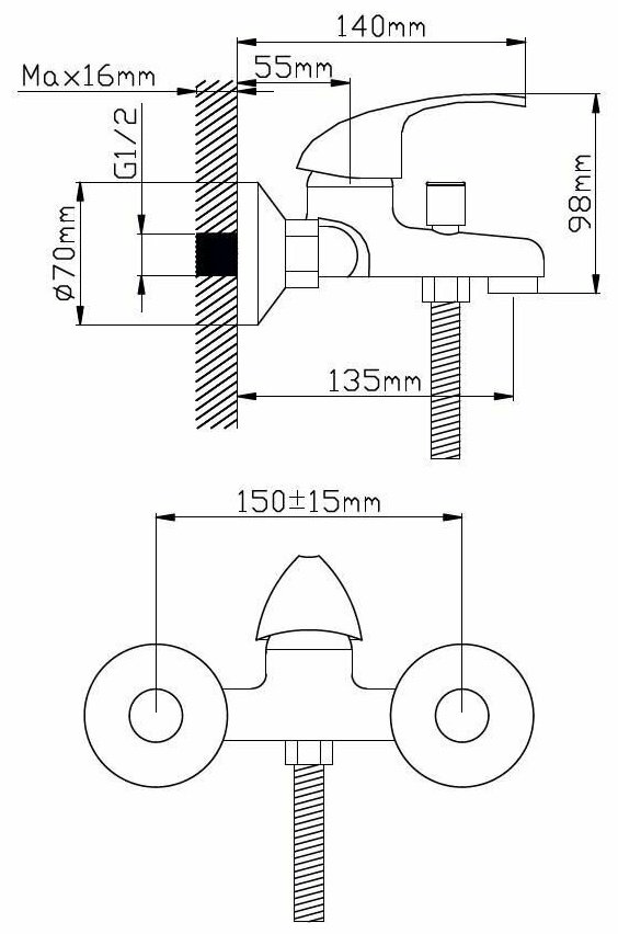 Смеситель для ванны Potato Р3004, однозахватный купить,30100