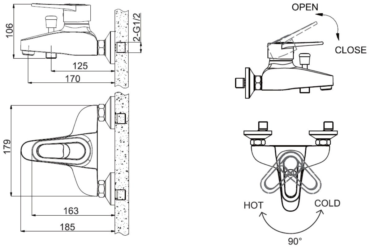 Смеситель для ванны BRAVAT Loop F6124182CP-01-RUS, однозахватный