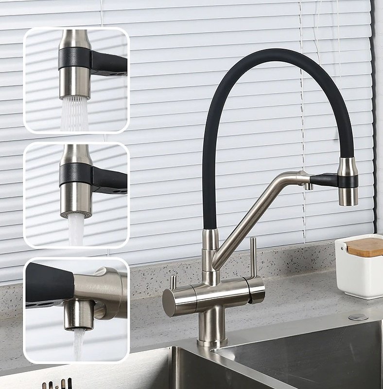 Смеситель с гибким изливом Gappo G4398-85, латунь, цвет черный купить,NaN