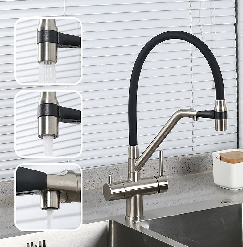 Смеситель с гибким изливом Gappo G4398-85, латунь, цвет черный купить,NaN