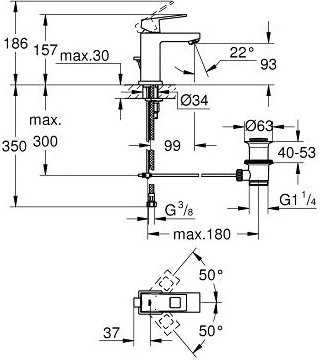 Смеситель для раковины (умывальника) Grohe Eurocube 2312700E, однозахватный купить,142682