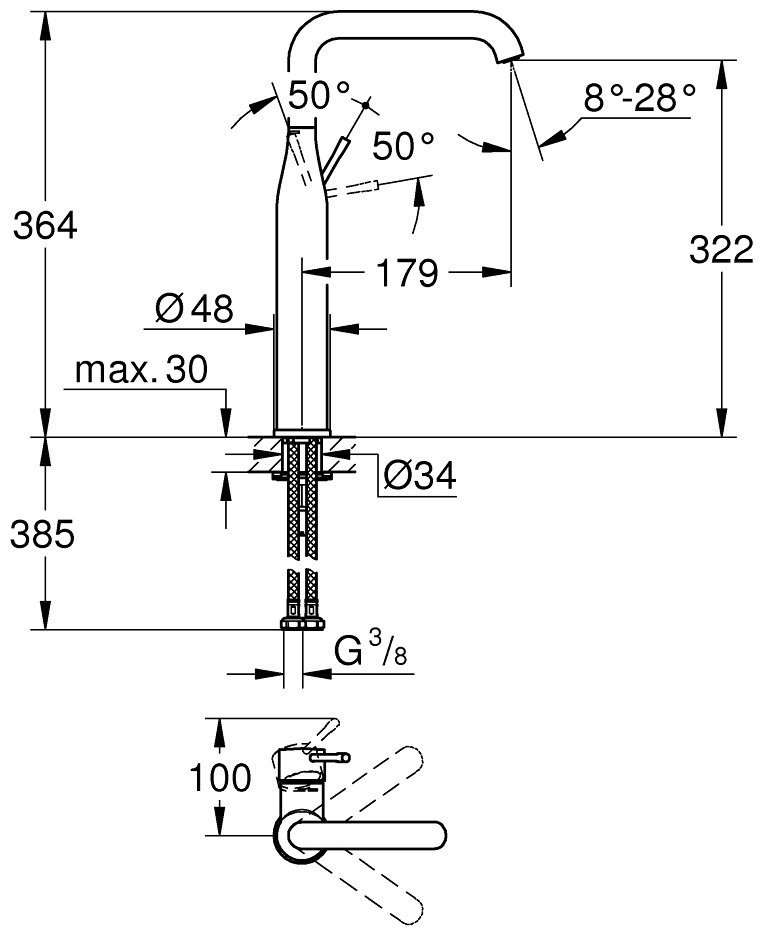 Смеситель для раковины (умывальника) Grohe 32901001, однозахватный - ForteMarket Смеситель для раковины (умывальника) Grohe 32901001, однозахватный купить,231600