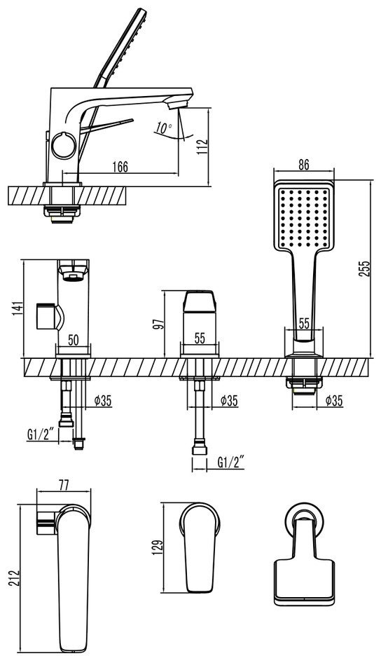 Смеситель для ванны Lemark Bronx LM3745GM, латунь, цвет графит купить,NaN