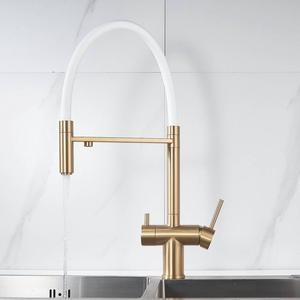 Смеситель для кухни Shevanik S178G, латунь, цвет золотой, сатин купить,109440