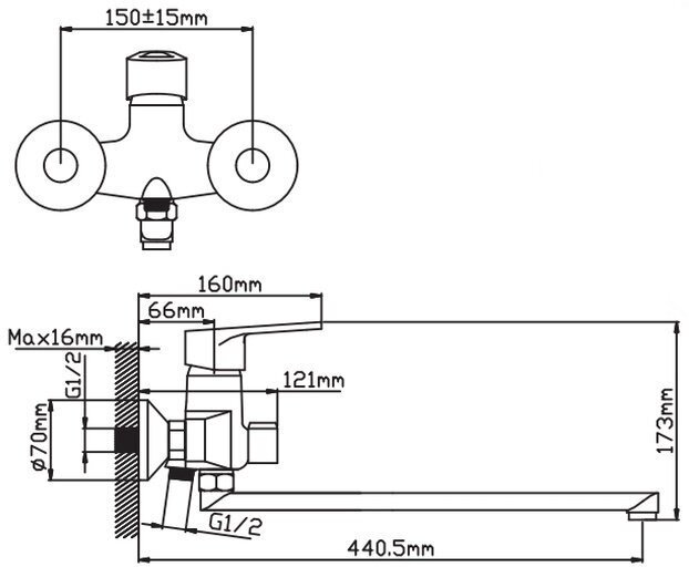 Смеситель для ванны Potato P2221, латунь, цвет хром купить,36218
