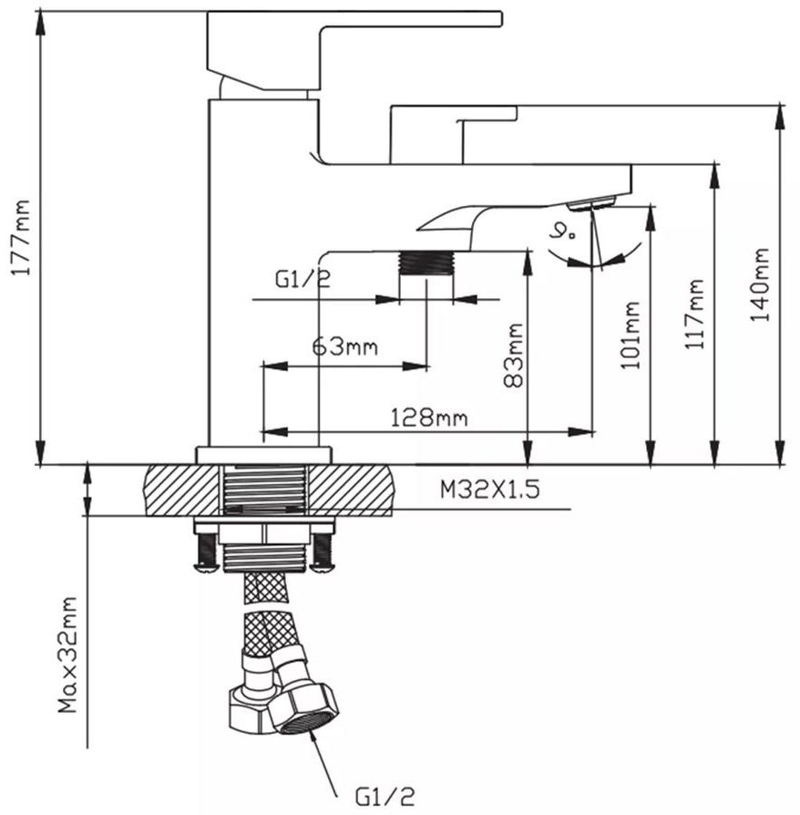 Смеситель для ванны Diadonna D273-14BL, латунь, цвет черный