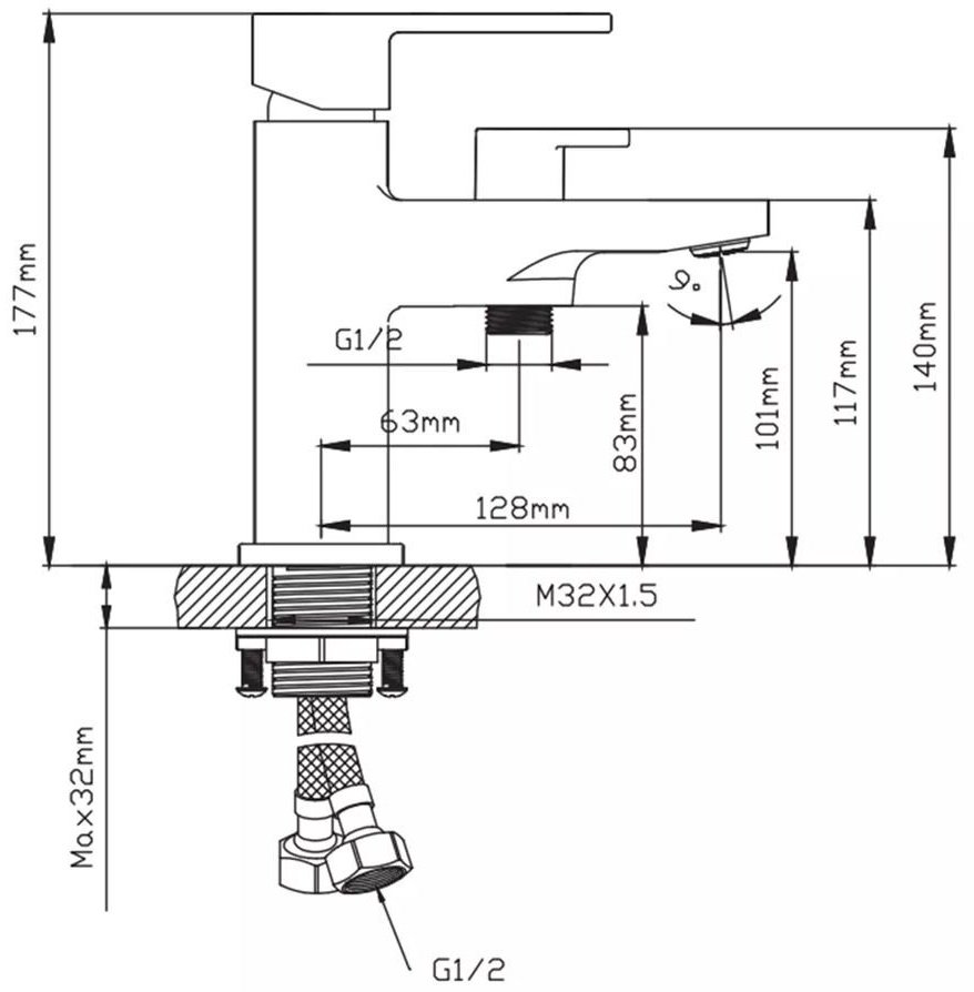 Смеситель для ванны Diadonna D273-14BL, латунь, цвет черный