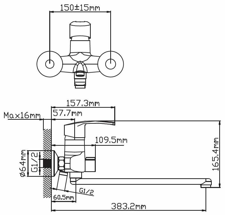 Смеситель для ванны Potato P2222N, однозахватный
