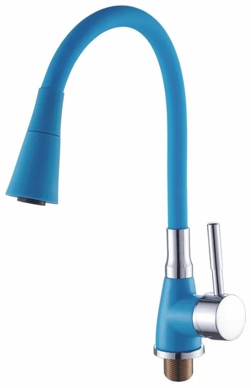 Смеситель с гибким изливом Potato P36284-12, цинк, цвет синий, хром