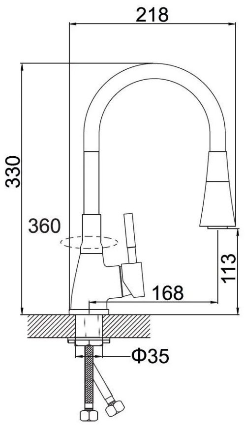 Смеситель с гибким изливом Potato P36284-12, цинк, цвет синий, хром