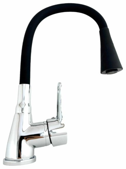 Смеситель с гибким изливом Rainsberg R0693F-2, силумин, цвет черный, хром