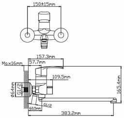 Смеситель для ванны Potato P2222N, однозахватный