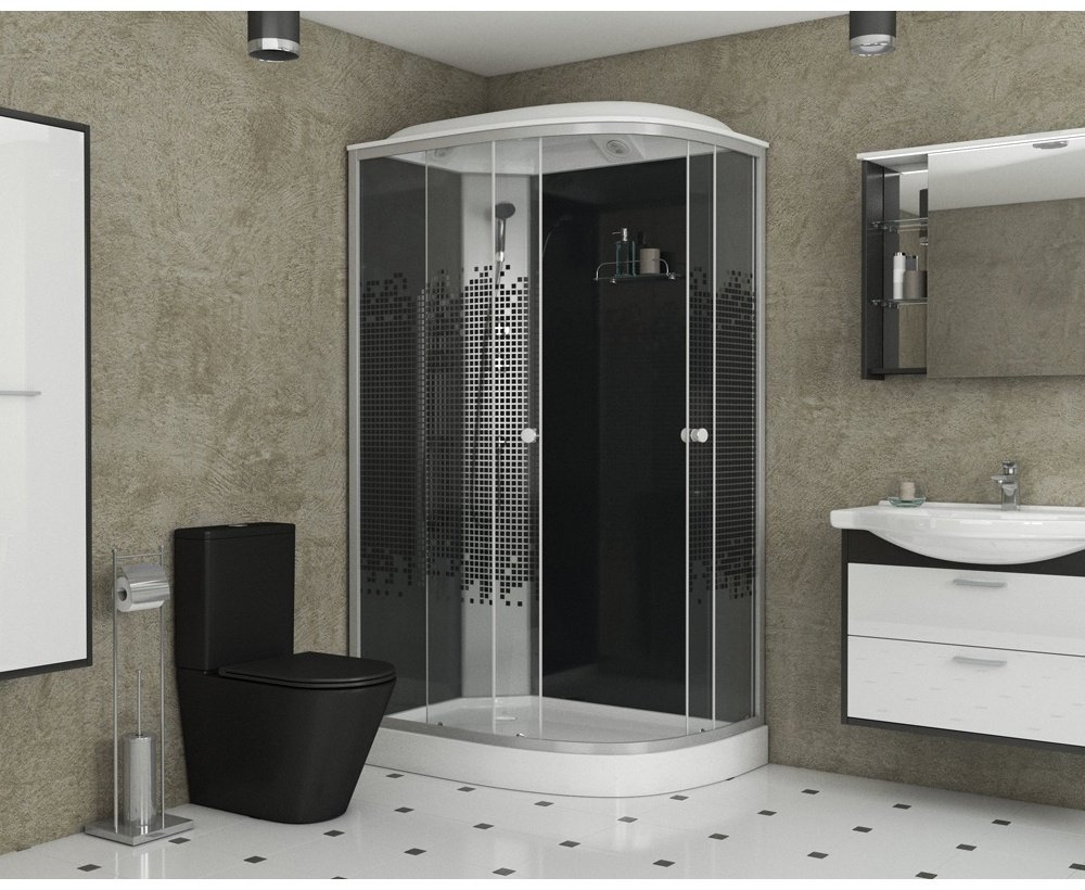 Душевая кабина Niagara Душ.кабина Niagara NG-4512-14L BLACK (1200х800х2150) низкий поддон(13см) стекло МОЗАИКА 3 места (215 см х 120 см), низкий поддон