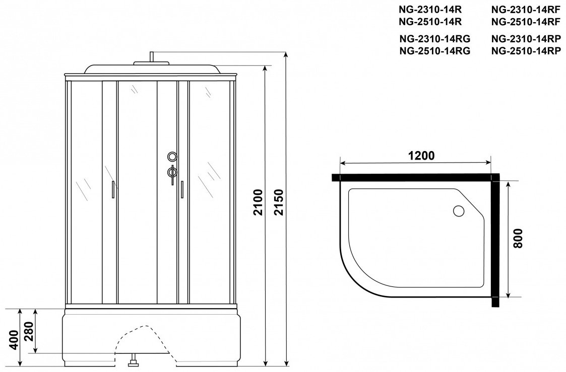 Душевая кабина Niagara NG-2310-14R (215 см х 120 см), высокий поддон