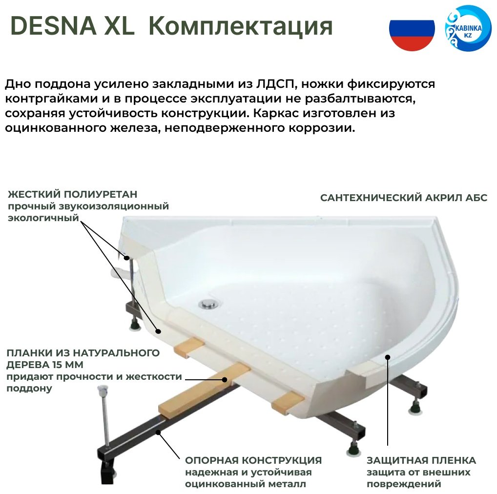Душевая кабина KABINKA.KZ DESNA XL 90/44 TH (230 см х 90 см), высокий поддон