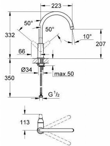 Смеситель для кухни (мойки) Grohe Bauflow 31230001, однозахватный купить,NaN