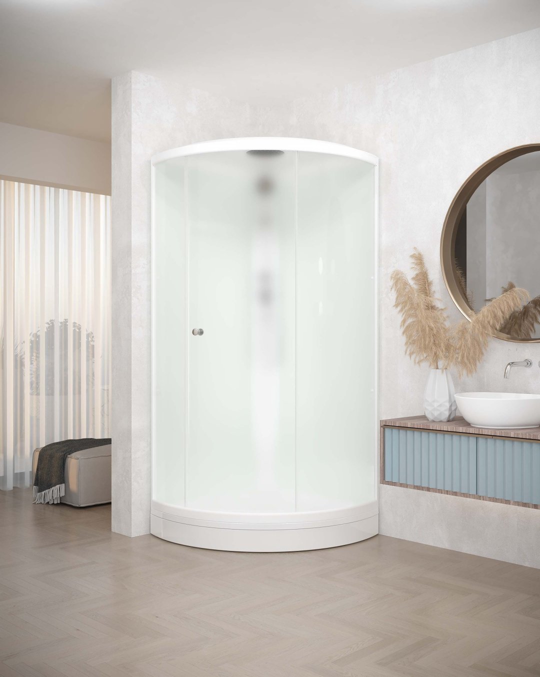Душевая кабина Domani-Spa Simple с крышей 99 без пульта 90x90x218 бел.стенки/сатин мат.стекла