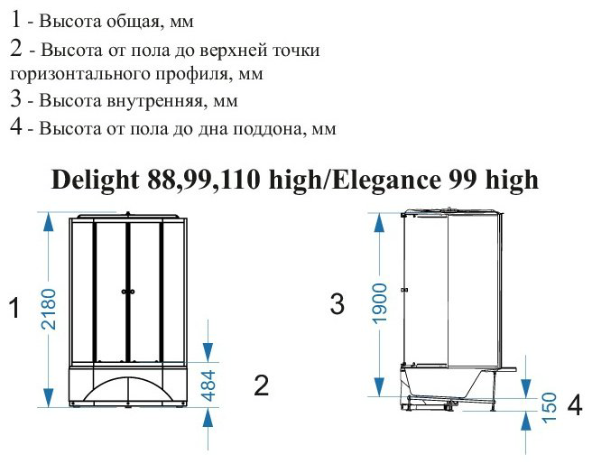Душевая кабина KABINKA.KZ Delight Slim High (218х90 см), высокий поддон купить,NaN