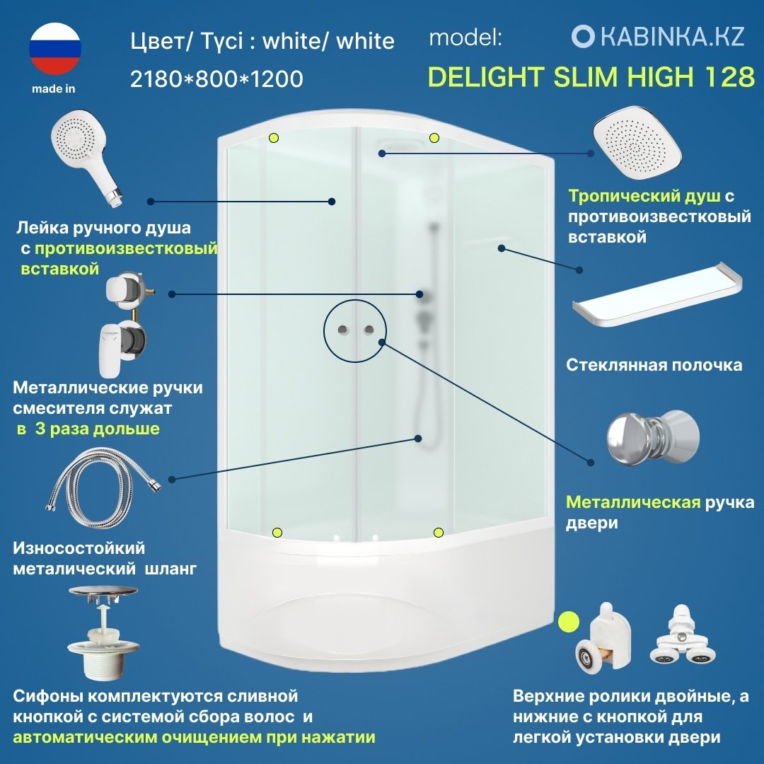 Душевая кабина KABINKA.KZ Delight Slim High DS01DS128RHWM00 белые стенки