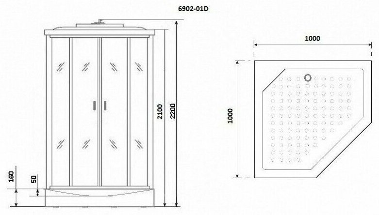 Душевая кабина Niagara NG-6902-01D (220 см х 100 см), низкий поддон