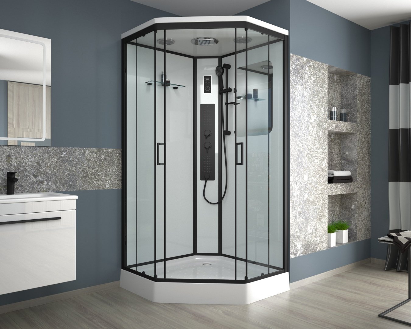 Душевая кабина Niagara NG-6901-01GD BLACK (220х90 см), низкий поддон