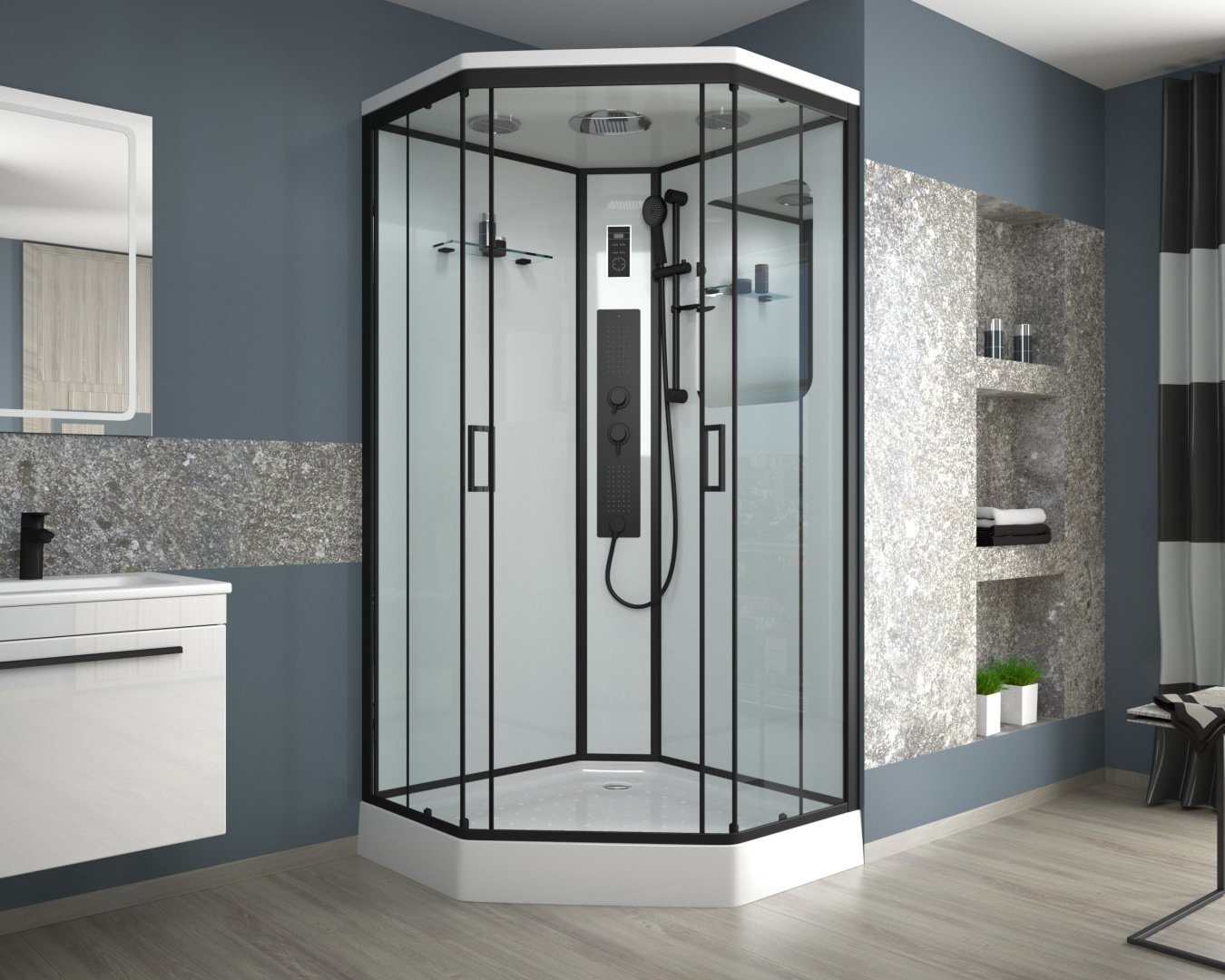 Душевая кабина Niagara NG-6901-01GD BLACK (220х90 см), низкий поддон