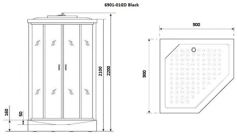 Душевая кабина Niagara NG-6901-01GD BLACK (220х90 см), низкий поддон